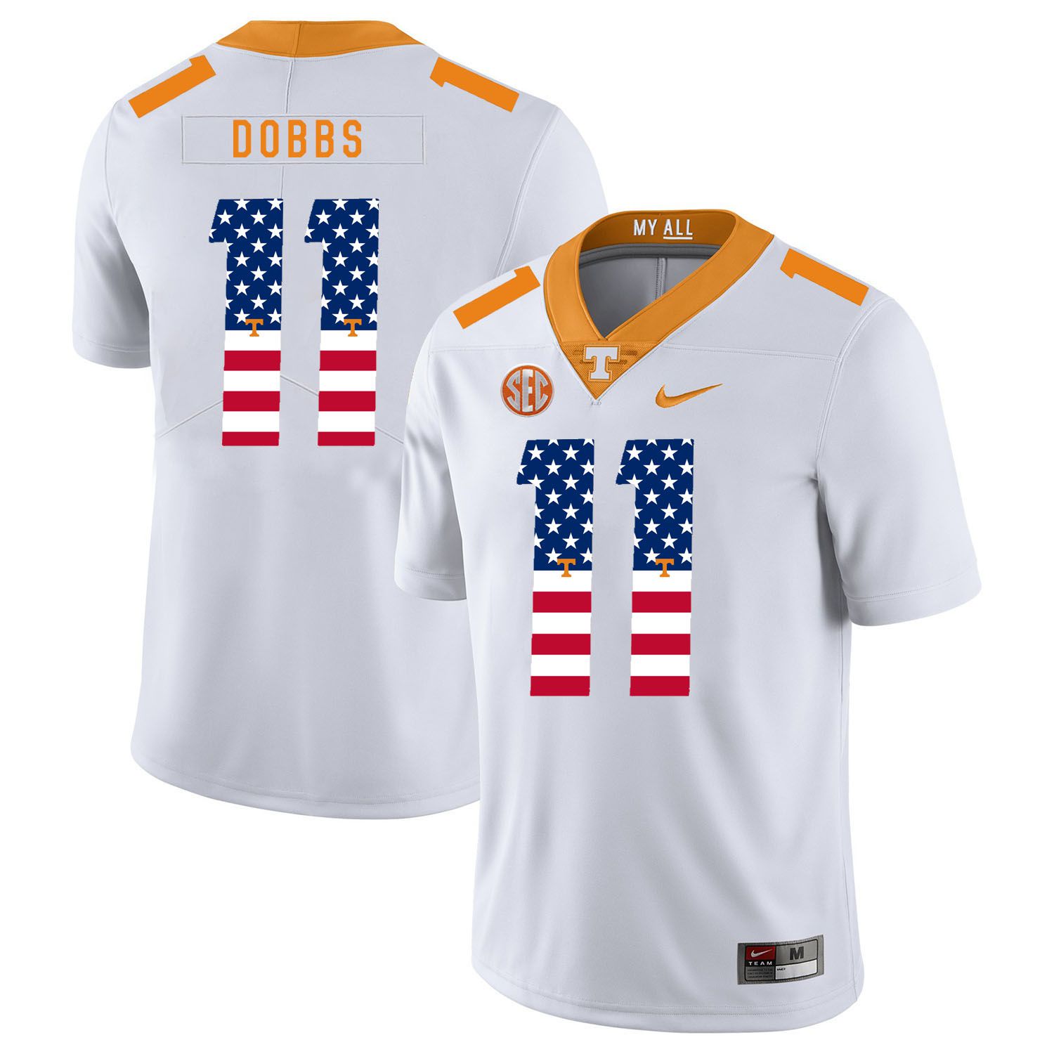 Men Tennessee Volunteers 11 Dobbs White Flag Customized NCAA Jerseys